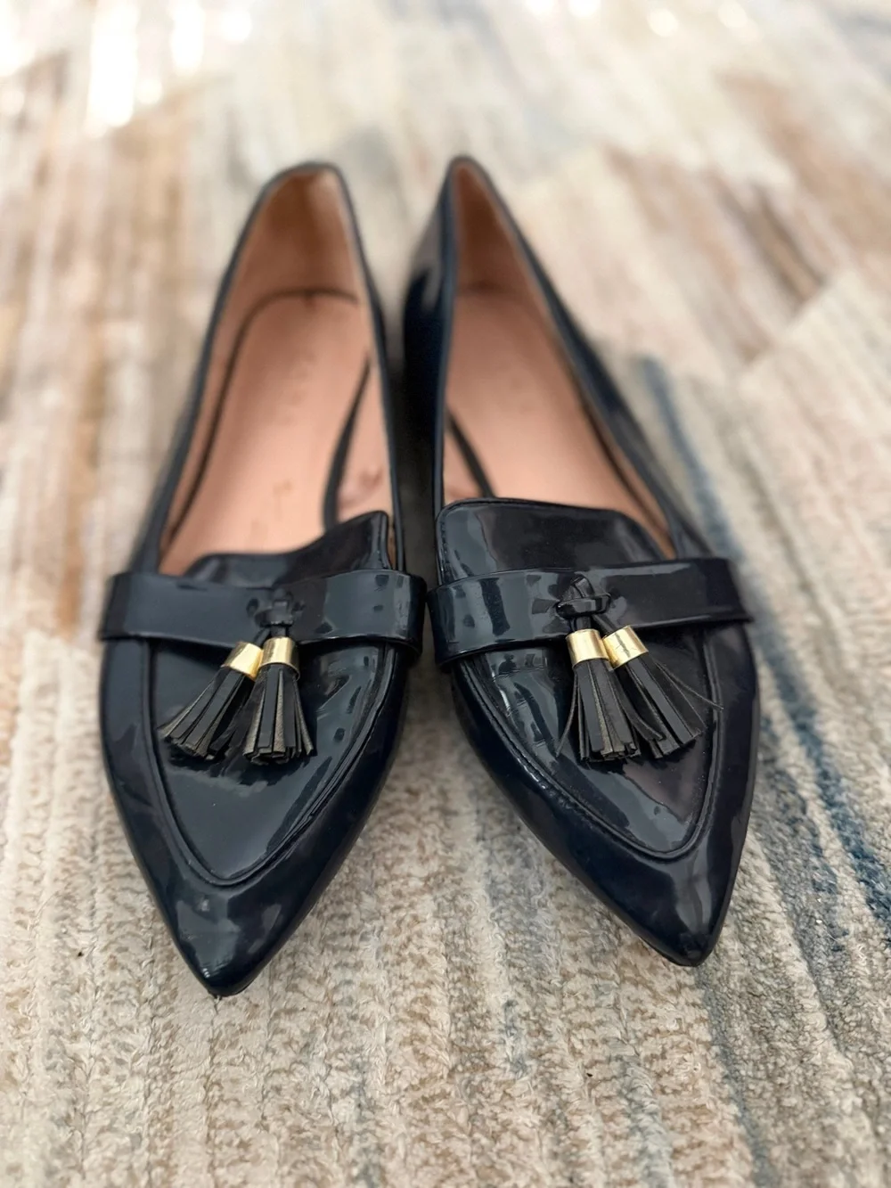 Zara Black Patent Pointed Tassel Loafers